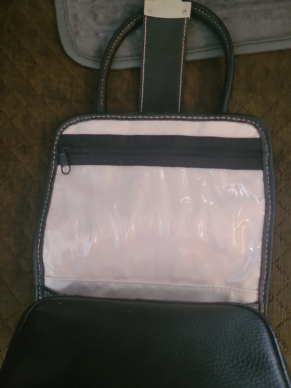 Victoria's Secret Black Cosmetic Case with Pink Stitching and Silver Lock